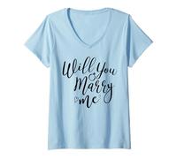 Femme Will You Marry Me, de jolies fiançailles assorties à de jeunes mariés T-Shirt avec Col en V