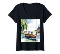 Femme Wind in the Willows Livre citation "Messing about in Boats" T-Shirt avec Col en V