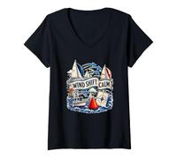 Femme Wind Shift Calm Voile Vent Parcours T-Shirt avec Col en V