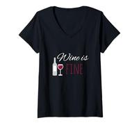 Femme Wine is Fine | Alcool Party Vin Amis Vin Rouge Vin Blanc T-Shirt avec Col en V