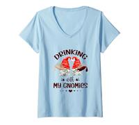 Femme Wine Lover Gnomes - Drinking with My Gnomies - Funny GNOME T-Shirt avec Col en V
