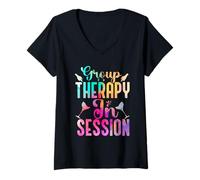 Femme Wine Lovers Group Therapy in Session Funny Group Drinking T-Shirt avec Col en V
