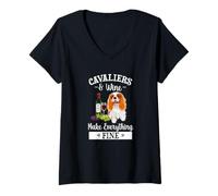 Femme Wine Makes Everything Fine Cavalier King Charles Spaniel Dog T-Shirt avec Col en V