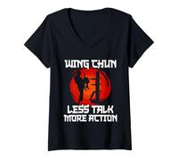 Femme Wing Chun Arts Martiaux Mixtes Less Talk More Action T-Shirt avec Col en V