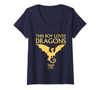 Femme Wings of Fire Boy Loves Dragons T-Shirt avec Col en V