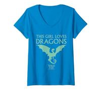 Femme Wings of Fire Girl Loves Dragons T-Shirt avec Col en V
