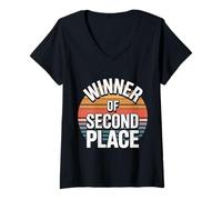 Femme Winner of Second Place Blague perdant des résultats |- T-Shirt avec Col en V