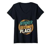 Femme Winner Of Second Place Blague perdant des résultats ---- T-Shirt avec Col en V