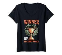 Femme Winner Of Second Place Blague perdant des résultats - T-Shirt avec Col en V