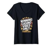 Femme Winning Casino Vibes Only Bold Casino Poker Slogan T-Shirt avec Col en V