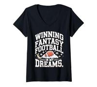Femme Winning Fantasy Football in My Dreams Funny T-Shirt avec Col en V