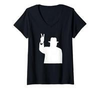 Femme Winston Churchill Signe de la Victoire Britannique Icône de la Seconde Guerre Mondiale T-Shirt avec Col en V