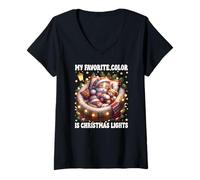 Femme Winter Cat for Women My Favorite Color is Christmas Lights T-Shirt avec Col en V