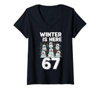 Femme Winter is Here 67 Bonshommes de Neige fondants Amusants T-Shirt avec Col en V
