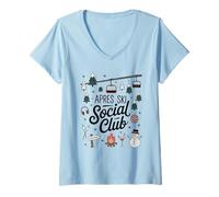 Femme Winter Vibes A pres Ski Social Club Ski Snow Party T-Shirt avec Col en V