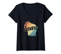 Femme Wisconsin Home USA Amérique État T-Shirt avec Col en V