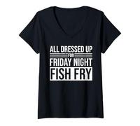 Femme Wisconsin Tradition Toute habillée pour la friture de Poisson du Vendredi Soir T-Shirt avec Col en V