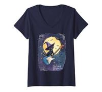 Femme Witch Cat Playing Guitar Cat Halloween Cat Kitten Lover Kids T-Shirt avec Col en V