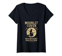 Femme Witch Flight Moon Coven Esthétique pour Halloween Night T-Shirt avec Col en V
