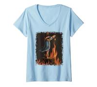 Femme Witch Lighting Cigarette With Flames Occult Unholy Feminist T-Shirt avec Col en V