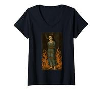 Femme Witch Lighting Cigarette with Flames Occult Unholy Funny T-Shirt avec Col en V