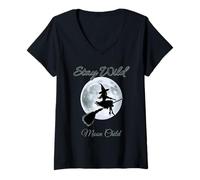 Femme Witch on a Broom T-Shirt avec Col en V