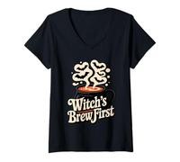 Femme Witch’s Brew First Funny Coffee Witches Halloween T-Shirt avec Col en V