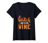 Femme Witch Way To The Wine Tenue pour femme pour Halloween T-Shirt avec Col en V