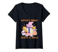 Femme Witch's Brew : Spirits & Spells Barman Halloween T-Shirt avec Col en V