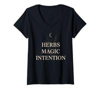Femme Witchy Herboriste Herboriste Magique Sorcière Verte Botanique Sorcière T-Shirt avec Col en V