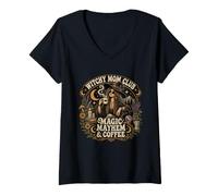 Femme Witchy Mom Club Magic Mayhem Café Sorcière T-Shirt avec Col en V