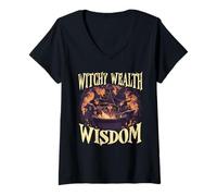Femme Witchy Wealth Wisdom Halloween Finance Accountant T-Shirt avec Col en V