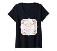 Femme with God All Things are Possible Matthieu Citations Bible T-Shirt avec Col en V