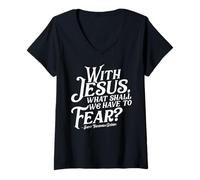 Femme with Jesus What Shall We Have to Fear St Theodora Guerin T-Shirt avec Col en V