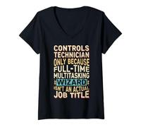 Femme Wizard Job Title Quote - Funny Controls Technician T-Shirt avec Col en V