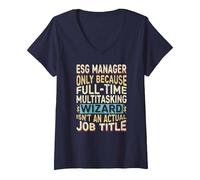 Femme Wizard Job Title Quote - Funny ESG Manager T-Shirt avec Col en V, Bleu Marine, L