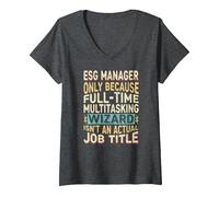 Femme Wizard Job Title Quote - Funny ESG Manager T-Shirt avec Col en V, Chiné Foncé, XL