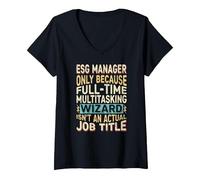 Femme Wizard Job Title Quote - Funny ESG Manager T-Shirt avec Col en V, Noir, XXL