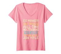 Femme Wizard Job Title Quote - Funny ESG Manager T-Shirt avec Col en V, Rose, XXL