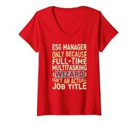 Femme Wizard Job Title Quote - Funny ESG Manager T-Shirt avec Col en V, Rouge, L