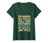 Femme Wizard Job Title Quote - Funny ESG Manager T-Shirt avec Col en V, Vert Forêt, M