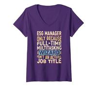 Femme Wizard Job Title Quote - Funny ESG Manager T-Shirt avec Col en V, Violet, L
