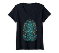 Femme Wodnik Esprit d'eau Slave Mythe païen Art Folklorique T-Shirt avec Col en V