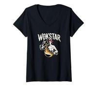 Femme Wok and Rock Wokstar Funny Wok Cooking T-Shirt avec Col en V