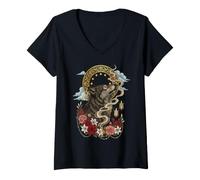 Femme Wolf Alpha Dominant Coquette Catholique Sacrée Vintage Kitsch T-Shirt avec Col en V