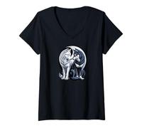 Femme Wolf Pack Howl Timber Moon Love T-Shirt avec Col en V
