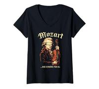 Femme Wolfgang Amadeus Mozart Album Logo, Compositeur de Musique Classique T-Shirt avec Col en V