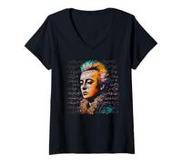 Femme Wolfgang Amadeus Mozart Compositeur de Musique Piano T-Shirt avec Col en V
