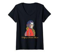 Femme Wolfgang Amadeus Mozart Portrait Vintage dessiné à la Main T-Shirt avec Col en V