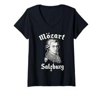 Femme Wolfgang Amadeus Mozart Salzbourg, Compositeur classique de musique T-Shirt avec Col en V
